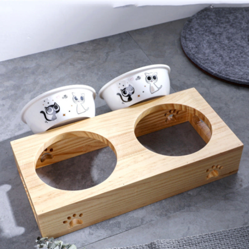 Wooden Cat Bowl